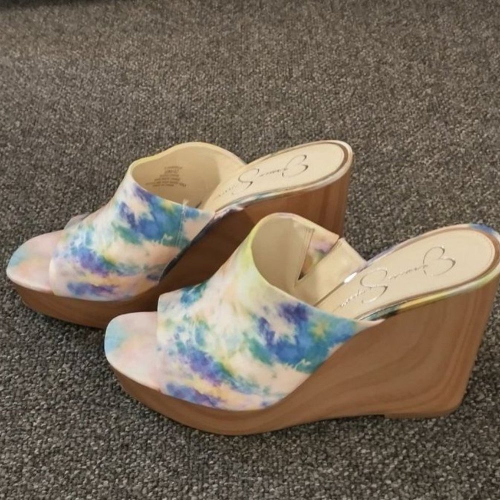 Jessica Simpson Shantelle Slip On Wedge Tie Dye Size 10 Medium Sandal NWOT